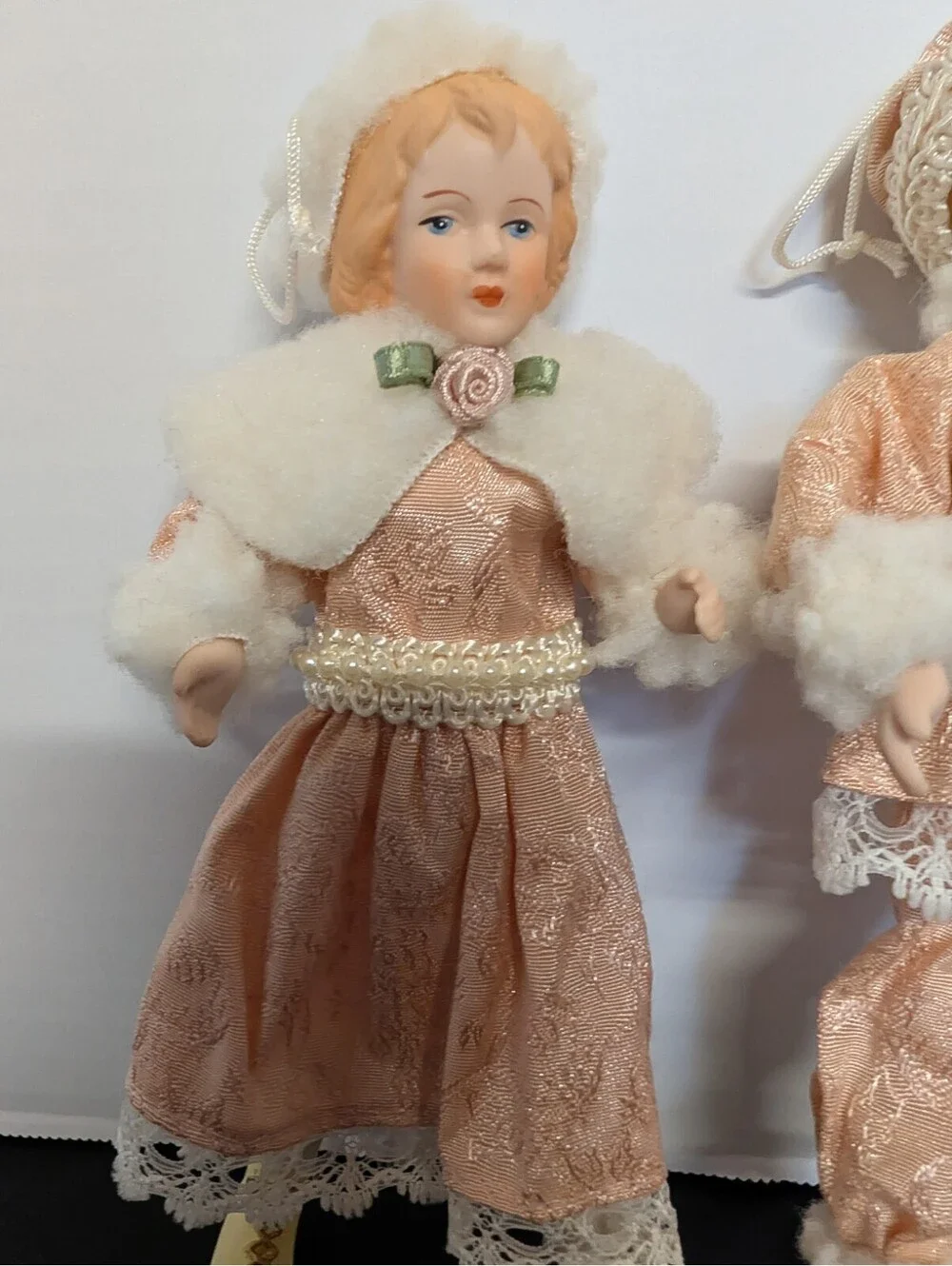Victorian-Style Bisque Ice Skating Tree Ornament Dolls Posable Beautiful Pair